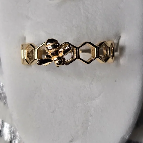 Honeycomb Bee Ring S925 Sterling Silver Sz.7 - Picture 2 of 5